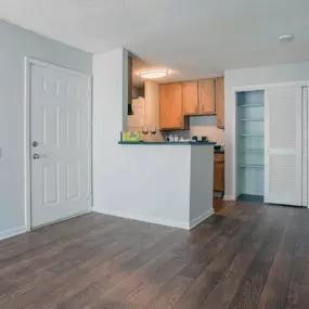 entry area with wood-style flooring