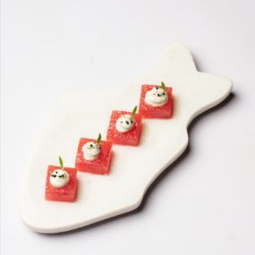 Compressed watermelon bites with Goat cheese mousse