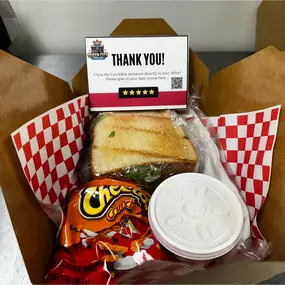 All boxed lunches come similarly, with a sandwich of your choice, a bag of chips and 4oz side, already in your box.