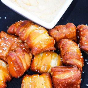 Pretzel Bites with Rock Valley Brewing Brown Ale Beer Cheese.