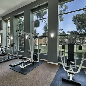 the residence has a gym with a window view of the yard at Desert Sage