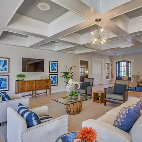 a living room with couches and chairs and a television at Spring Creek Apartments