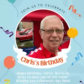 Happy Birthday, Chris! ???? We're so lucky to have you on the team—your hard work, positivity, and dedication make every day better! Wishing you a fantastic day filled with celebration and all the happiness you bring to our team. Cheers to you, Chris!