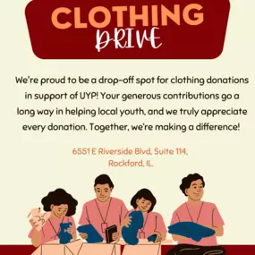 Clothing Drive, come stop by our office to drop off clothing!