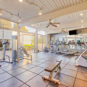 a gym with a lot of weights and cardio equipment