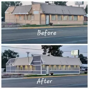 Before and After painting exterior commercial building.