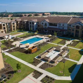 Aerial view of the apartment buildings