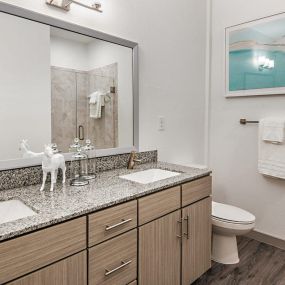 apartment bathroom in a unit at the 52 Apartments complex in pensacola, fl