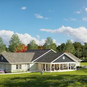 a rendering of the clubhouse and a lawn