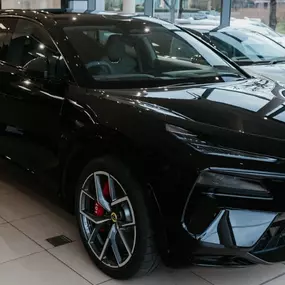 Black Lotus Eletre inside Stratstone Lotus Berkshire Dealership