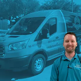 a plumber from SND Plumbing standing in front of one of our trucks