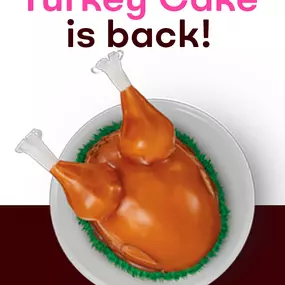 Save $5 on a Turkey Cake with Baskin-Robbins Rewards® through 11/16/2025.*
Our classic Turkey Cake is sure to be the centerpiece of any holiday gathering. This all ice cream cake with sugar cone legs can be customized with your guests' favorite flavor.