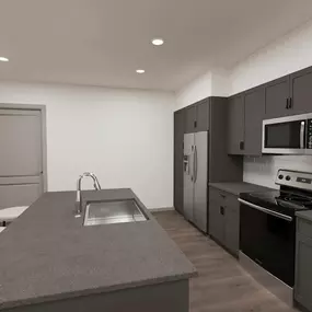 Rendering of the kitchen with isle