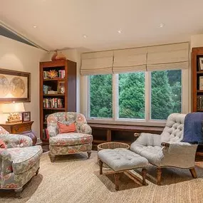 Classic rooms call for classic Window Treatments—but with a unique twist! If you’re looking for something other than Drapes, check out the Roman Shades in this study!