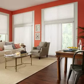 A bright living room can be beautiful... except on a hot, sunny day. These Vertical and Horizontal Pleated Shades let the light in without warming up your living space. #BudgetBlindsOfKendaleLakes