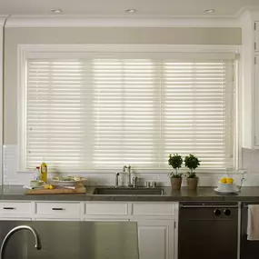 Love wood blinds, but worried about warping? These Faux Wood Blinds are the perfect fit for any room in your house, even your kitchen or bathroom, and we'll install them for you! #BudgetBlindsKendaleLakes #FauxWoodBlinds #BlindedByBeauty #FreeConsultation #WindowWednesday