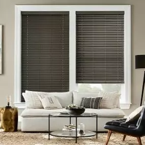 Looking to strike a contrast? Consider our Faux Wood Blinds! They’re available in lots of great colors. Check them out in this living space to see how amazing they can look!