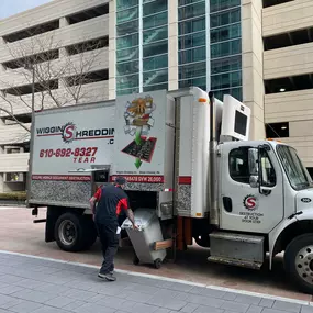 One of Wiggins Shredding's mobile shredding trucks in action