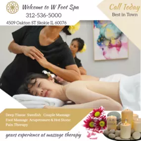 The full body massage targets all the major areas of the body that are most subject to strain and
discomfort including the neck, back, arms, legs, and feet. 
If you need an area of the body that you feel needs extra consideration, 
such as an extra sore neck or back, feel free to make your massage therapist aware and
they will be more than willing to accommodate you.