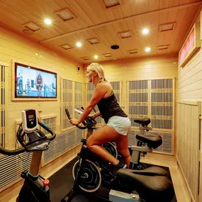 Exercise bike in sauna at sweat reno