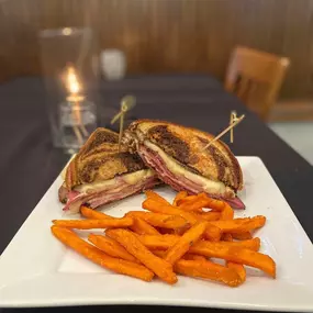 Pastrami and Swiss on rye with honey mustard aioli