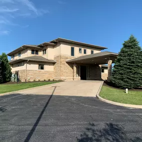 Drive-way view of Tech Credit Union Corporate Center in Crown Point, IN