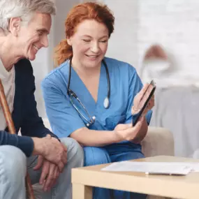 Healthcare professional showing improvement to insulin levels in a diabetes patient