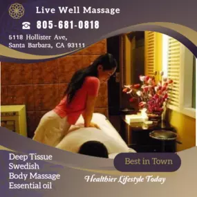 Massage techniques are commonly applied with hands, fingers, 
elbows, knees, forearms, feet, or a device. 
The purpose of massage is generally for the treatment of 
body stress or pain.