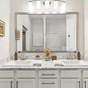 Oversized Bathroom with Double-Sink Vanity & Designer Lighting