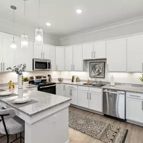 Elegant Luna Pearl Granite Countertops with Expansive Entertainment Island