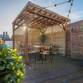 Exterior view of Zizzi Stratford-upon-Avon roof garden with view of RSC.
