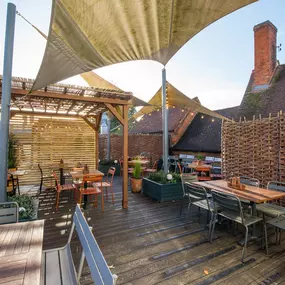 Exterior view of Zizzi Stratford-upon-Avon roof garden with view of RSC.