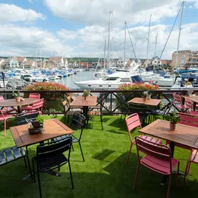 Waterside Zizzi Port Solent exterior with terrace overlooking the marina.