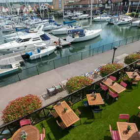 Waterside Zizzi Port Solent exterior with terrace overlooking the marina.