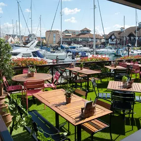 Waterside Zizzi Port Solent exterior with terrace overlooking the marina.