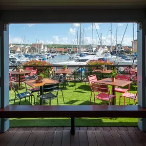 Waterside Zizzi Port Solent exterior with terrace overlooking the marina.