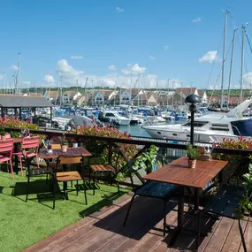 Waterside Zizzi Port Solent exterior with terrace overlooking the marina.