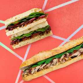 Meat the cool mates to our hot festive baguette; THIS Isn't P*rk Miracle Ciabatta (ve) & The Holly Jolly Porchetta Baguette