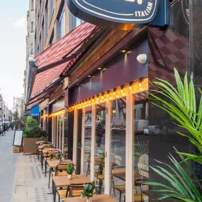 Elegant Zizzi Wigmore Street (near Oxford Street) exterior with modern rustic frontage.