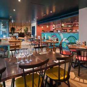 Zizzi Whitstable, coastal inspired interior with rustic and modern details.