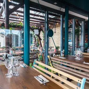 Zizzi Whitstable, coastal inspired interior with rustic and modern details.