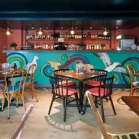 Zizzi Whitstable, coastal inspired interior with rustic and modern details.