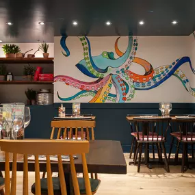 Zizzi Whitstable, coastal inspired interior with rustic and modern details.