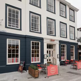 Zizzi Worcester exterior with historic charm and modern signage.