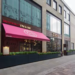 Exterior view of Zizzi Bradford located inside Union Square shopping centre.