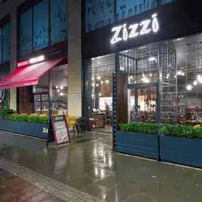 Exterior view of Zizzi Bradford located inside Union Square shopping centre.