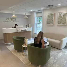 Ethos Aesthetics + Wellness waiting room in Morristown, NJ