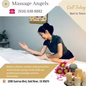 Massage techniques are commonly applied with hands, fingers, 
elbows, knees, forearms, feet, or a device. 
The purpose of massage is generally for the treatment of 
body stress or pain.