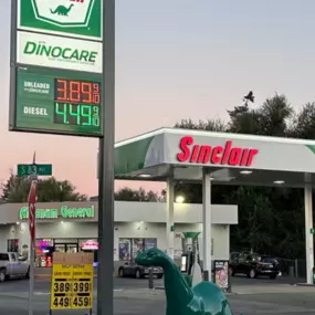 Sinclair gas station and fueling island.