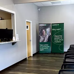Interior photo of the lobby for the AudioNova hearing clinic in Leesburg, FL on Highway 27